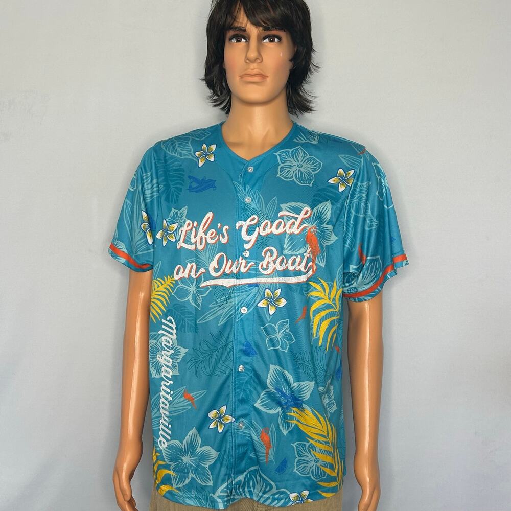 Margaritaville Men’s Large Baseball Jersey Tropical Life’s Good on Our Boat